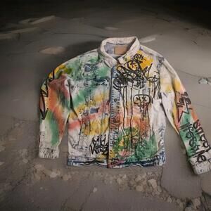 Smoke Rise Denim Jean Jacket Graffiti Streetwear 2XL- " Leave Me Alone "